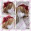 Aidocrystal Red wedding hair accessory headband, red lace flower circlet,bridal flower wreath headpiece