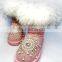 Aidocrystal New style pink shoes winter diamond beads covered boot women comfortable fur boots