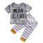 Fashion Baby Clothes Set 2PCS Grey Top And Stripe Pants Baby Boy Boutique Outfits