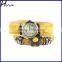 Ladies Flower Sense Retro Wrap Around Weave Leather Watch Ladies Fancy Wrist Watches Yellow WP007