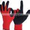 13G Red Polyester Palm Coated Black Latex Maintenance Worker Safety Gloves