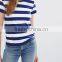 Custom horizontal flat knit blue white with pocket stripe t-shirt