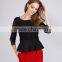 PRETTY STEPS stylish quality woven mesh black long sleeve women fashion see through top blouse