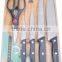 Stainless steel knife set with scissor with wooden cutting board