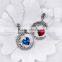New Fashion Necklace Textured Link Cable Chain Antique Silver Glass Wine Red Heart Moon Pendant Face Carved 67.0cm long