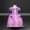 girl peach mesh princess dress/kuyin g young girl flower printed princess dress/new design girl holiday fashion dress