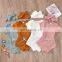Solid color short-sleeved baby romper shorts  headband three-piece suit