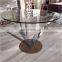 Modern tempered glass top dining table with stainless steel base