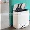 Newest recycling bin 2 compartments 56L soft closing trash can stainless steel large recycle household pedal bin