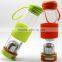 New design borosilicate glass tea bottle rubber glass bottle infuser tea bottle 500ml 16.89oz tea bottle