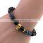 New Hot Models Natural Black Alabaster Bead Gold Silver Plated Buddha Leopard Head Bracelet Charm Stretch Beaded Yoga Bracelet