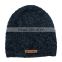CUSTOM LEATHER PATCH LOGO KNIT SLOUCH BEANIE HAT FOR WOMEN AND MEN