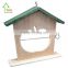 Simple Cheap Hanging Wooden Apple Bird Feeder with green roof