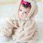 2016 winter baby infant coral fleece hooded long sleeve plain baby romper