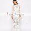 MGOO Lace 3D Floral Fishtail Maxi Dress Crew Neck Long Sleeves Embroidered Wedding Dress Bridal Grown