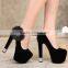 zm50326b high heel lady shoes suede black flower chunky heels women shoe