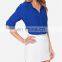 CHEFON Sexy deep v neck long sleeve women latest skirt and blouse 2016