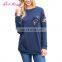 Factory price blue long sleeves o neck winter shirts womens blouses 2017