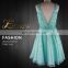 2016 New Design Sexy V-Neck Sleeveless Beaded Applique Evening Dress for Ladies