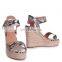Design Rope Platform Wedge Heel with Beautiful Buckle Sandals Shoes Print Ladies Women Sexy Pu Handmade Ankle Strap Rubber Solid