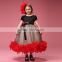 Pretty Red Christmas Style Feather Tutu Dress Black Ribbon Wedding Dress
