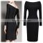 2016 New Spring Boat Neck Fashion Black Bandage Dress Long Sleeved OXL-140803