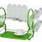 Kawachi Stainless Steel Chrome 2 Tier Dish Drainer Rack Glass Utensil-Green