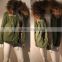Army green coat 100% cashmere coats lined with hooded jacket faux fur coat for sale