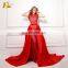 2017 Hot Sale Red Long Prom Dress Lace With Detachable Train