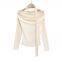 Design sense pure desire hot girl style pleated off-the-shoulder long-sleeved top women's spring and autumn streamer slim mesh stitching T-shirt