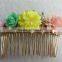 Mint Rose Hair Comb Floral Pearls Bridal Hair Comb Wedding Flower Hair Piece Metal Comb Seafoam Light Aqua FHCOC3001-2