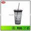 Promotion 16 ounce Clear double wall plastic straw cups with crazy straw