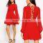 Red chiffon long sleeve tie back A-line mini casual dress