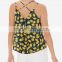 women's layered printed crepe criss-crossed spaghetti straps tops