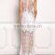 Round Neckline Off White Floral Applique Lace Maxi Dress Evening Dresses HSD5241