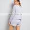 Lilac Lace Up Lounge Sweatshirt Drop Shoulder Side Eyelet With Short Pants Cuffed Hem Soft Jesery Sweater
