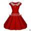 Hot selling lace flower neck lady elegant dress big swing one piece dress