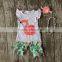 new girls outfit flamingo set white coral mint kids boutique short sets ruffles cotton girls clothing matching with accessories