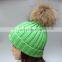 Hot sale lady pom pom beanies wholesale acrylic raccoon fur ball beanies
