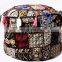 Round Traditional Footstool Cover Indian Latest Patchwork Embroidery Design Ottoman Pouf Cover