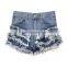 TWOTWINSTYLE Shorts For Women High Waist Patchwork Ruffles Streetwear Denim Asymmetrical Loose