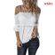 European and American women's clothing autumn new wish explosion style word shoulder strap flared sleeve t-shirt female