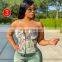 Dollar Print Women Corset Top Tanks Crops Lace Up Bandage Cross Buster V Neck Bodycon Sexy Party Streetwear Club Elegant