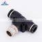 PB4-M5 T Shape Tee Tube 3-Way Hose Copper Connector Mechanical Pneumatic Quick Fitting Black Air Pneumatic Fittings