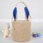 Promotional Reusable Eco-friendly Round Shape Bunny Baskets Jute Easter Gift Bag With Handle