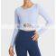Wholesale built in bra long sleeve gym yoga crop top hollow out round neck sports pullover tee shirt outdoor running wear