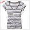 women v-neck stripe t shirt custom wholesale new design for lady short sleeve tank top