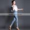 Woman Light Blue Pencil Jeans 2016 Autumn New Female Long Pants Shining Rhinestons Decorated
