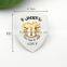 White PU leather sew on patches with gold metal plates fashion clothing label for jeans/jacket PLB-020
