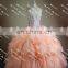 Factory Custom Made Beaded Crystal Bodice Ball Gown Tulle Peach Quinceanera Dresses